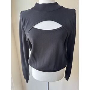 The Drop Size Xl Black Mock Neck Long Sleeve Crop W Center Chest Cutout Design